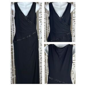 Chaps Evening Black Asymmetrical Sequin Accent Long Evening Gown sz 6